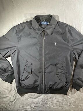 Polo Ralph Lauren L Black Full Zip Packable Water Repellent Windbreaker Jacket